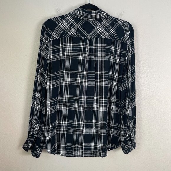Rails Womens Medium Plaid Long Sleeve Button Up Shirt Black White Flannel Top - Picture 6 of 7